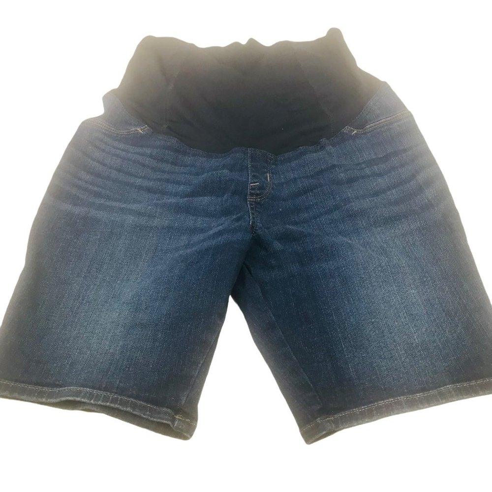 Isabel Maternity Women's Size 8 Crossover Panel Bermuda Blue Denim Short New